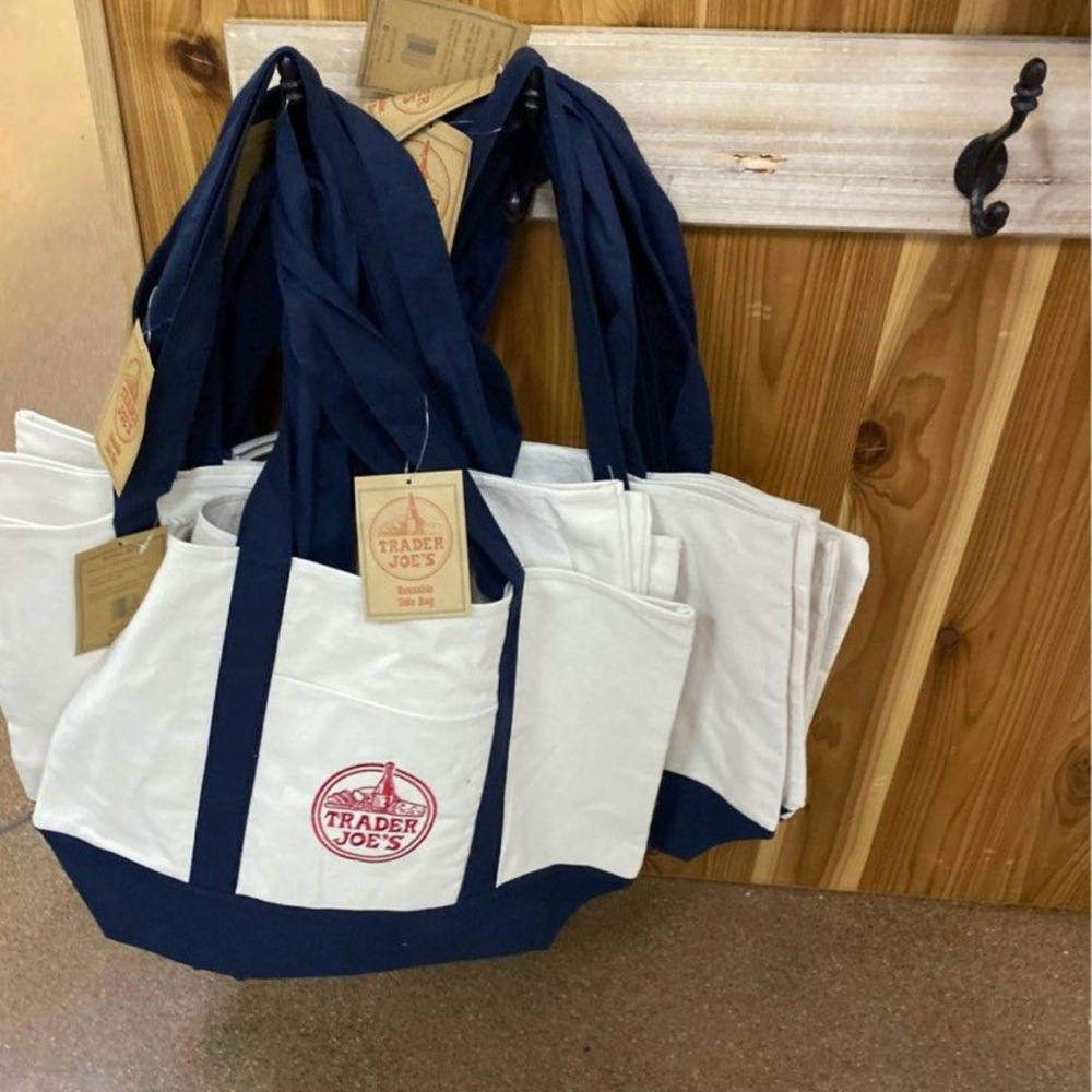 Trader Joe's Reusable Canvas Eco Tote Bag Heavy Duty Shopping Bag Blue NWT
